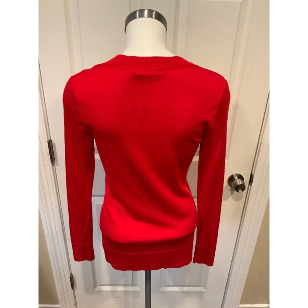 Tory Burch Red Thin Knit Gold Button Cardigan, Size Small - Picture 5 of 6